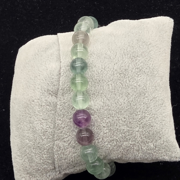 Fluorite Natural Stone Beaded Stretch Bracelet - Picture 4 of 6
